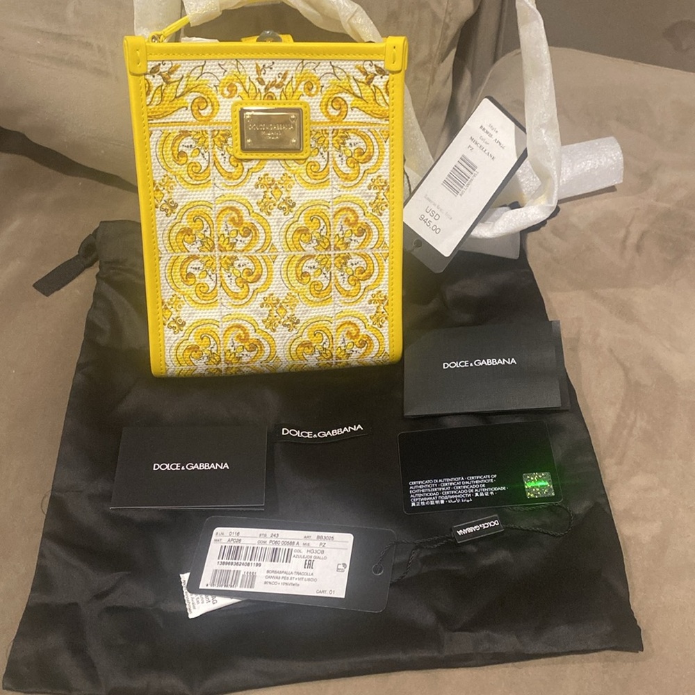 $945 NWT Dolce & Gabbana Yellow Maiolica Mini Crossbody Bag